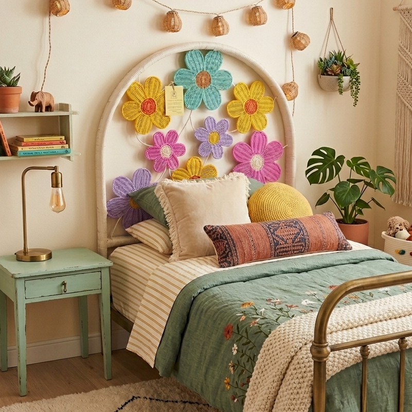 Belle Floral Rattan Headboard