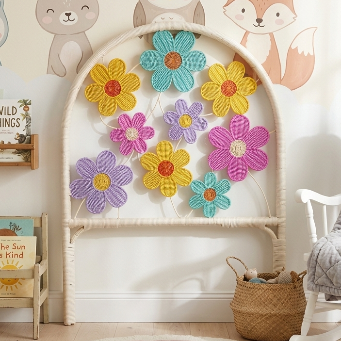 Belle Floral Rattan Headboard