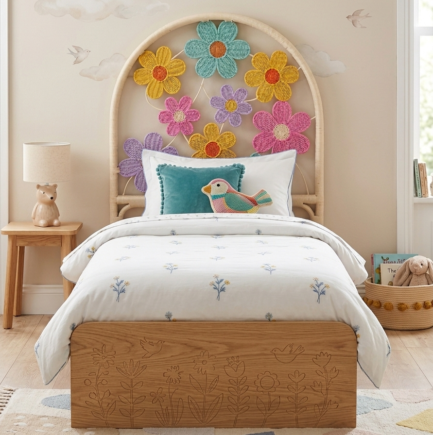 Belle Floral Rattan Headboard