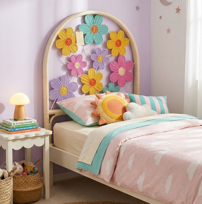 Belle Floral Rattan Headboard