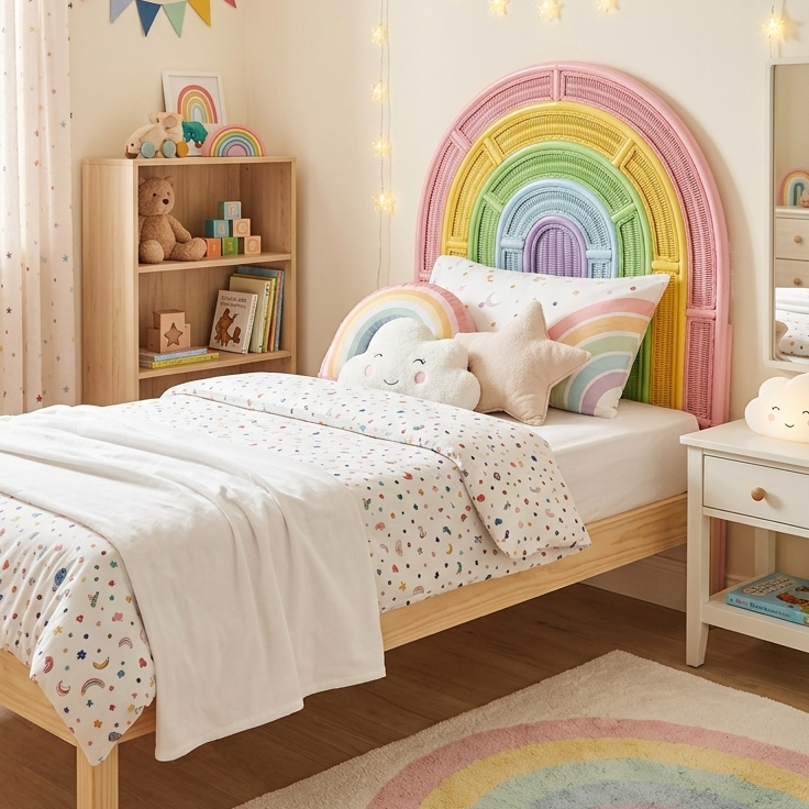 Annie Rainbow Rattan Headboard