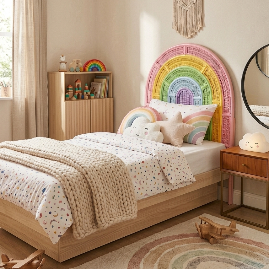Annie Rainbow Rattan Headboard