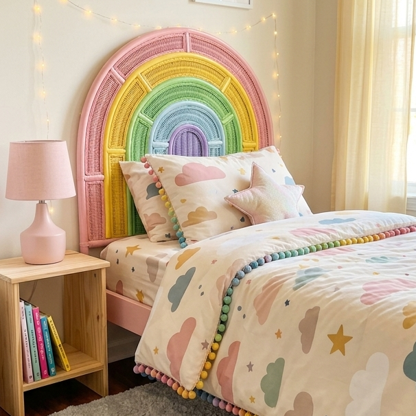 Annie Rainbow Rattan Headboard