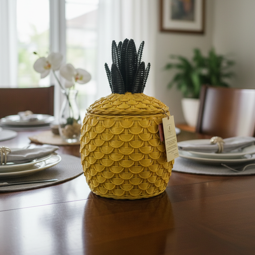 Pineapple Storage Basket Yellow (S)