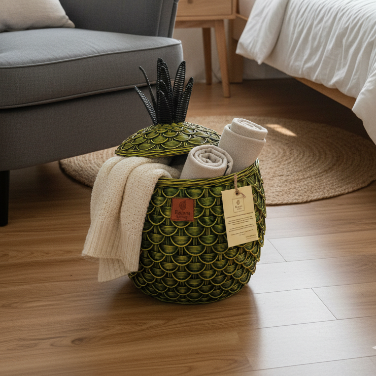 Pineapple Storage Basket Green (M) SE