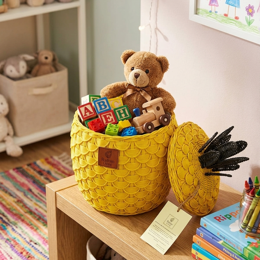 Pineapple Storage Basket Yellow (M)