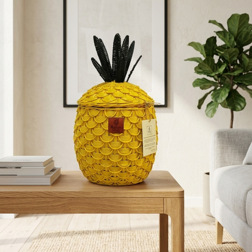 Pineapple Storage Basket Yellow (M)